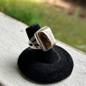 STERLING SILVER AGATE RING SIZE 7 AGATE 925 RING
